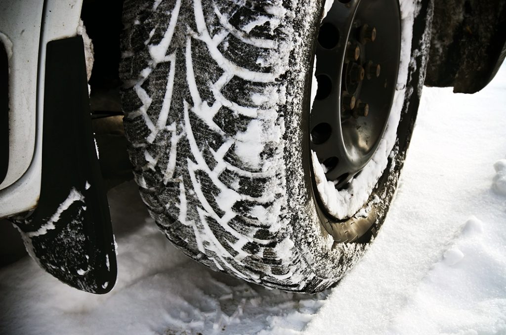Tires collect a lot of road salt in the snow